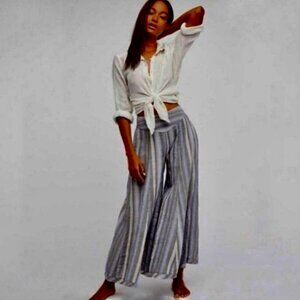 Free People Blair Cotton Gauze Striped Ultra Wide Crop Leg Palazo Pants XS